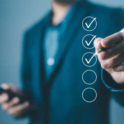 detail business verify task. checklist concept, task audit in a list of documents, tick the checkmark in the survey item. tick mark evaluation in options check form online, process order
